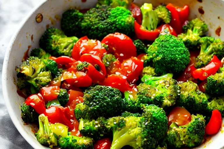 Broccoli and Tomato Stir-Fry with Garlic Ginger Sauce